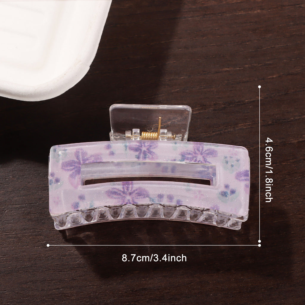 Pressed Floral Rectangle Hair Claw Clip - Purple