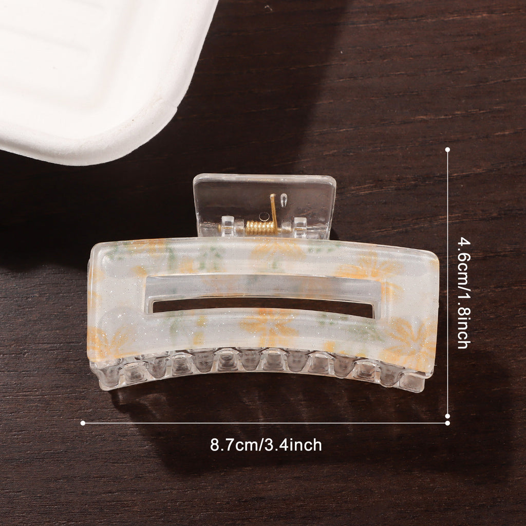 Pressed Floral Rectangle Hair Claw Clip - Yellow