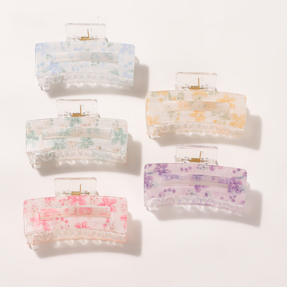 Pressed Floral Rectangle Hair Claw Clip
