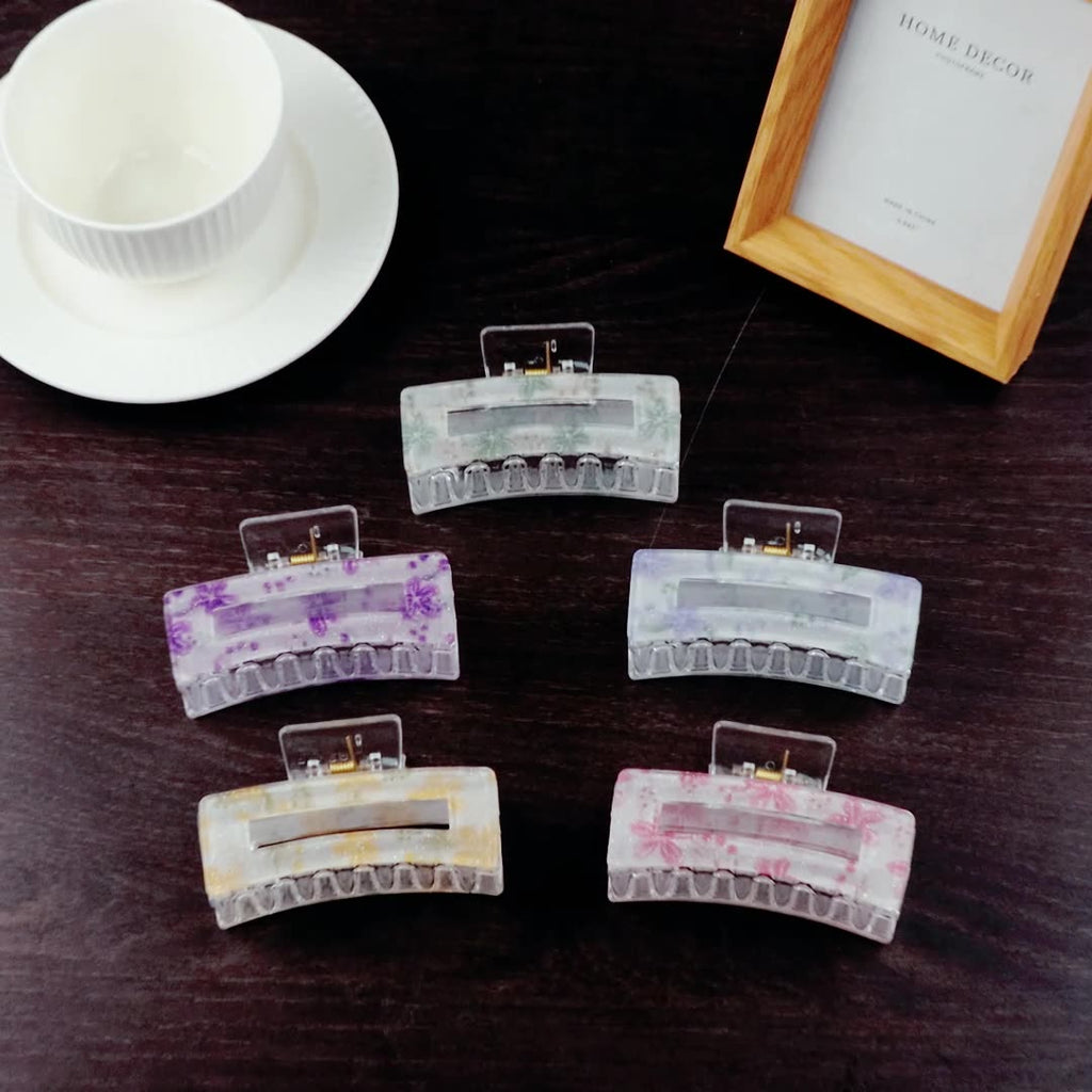 Pressed Floral Rectangle Hair Claw Clip - view 1