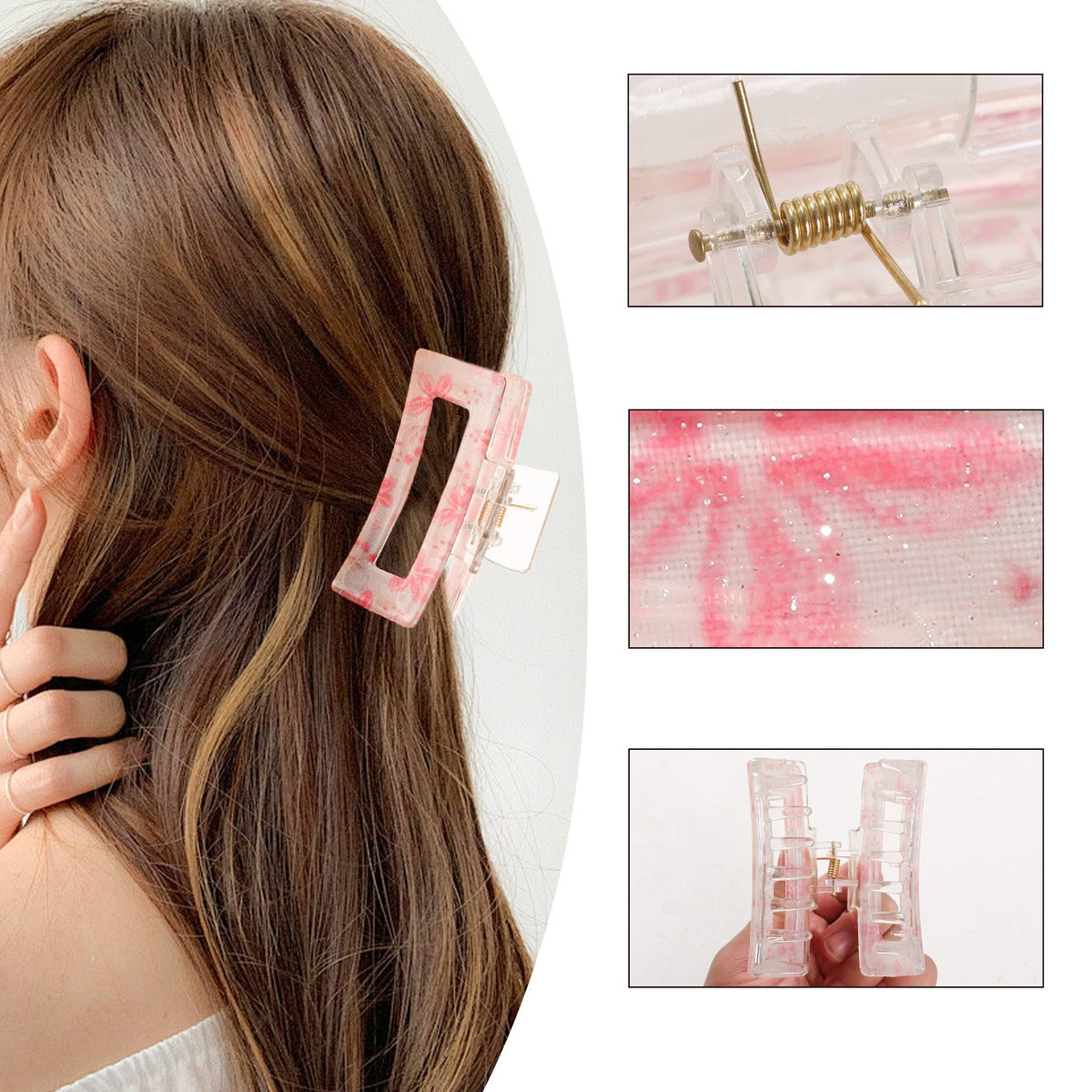 Pressed Floral Rectangle Hair Claw Clip - view 2