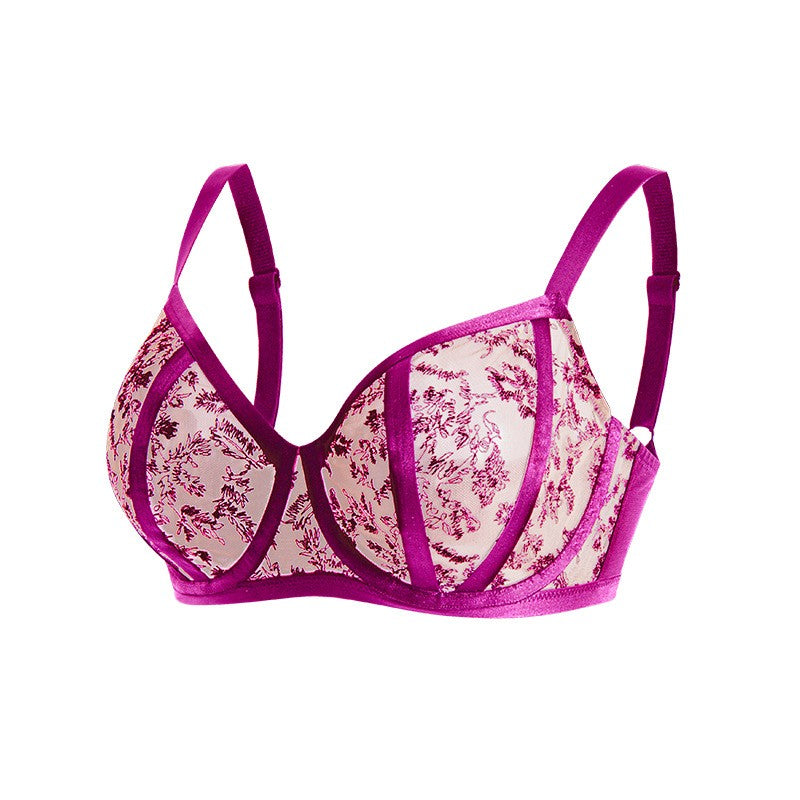 Floral Embroidered Mesh Unlined Underwire Bra
