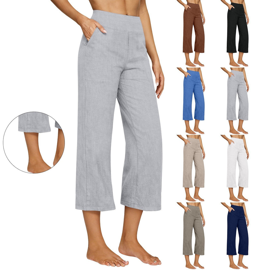 Cotton Linen Wide Leg Pull-On Capri Pants