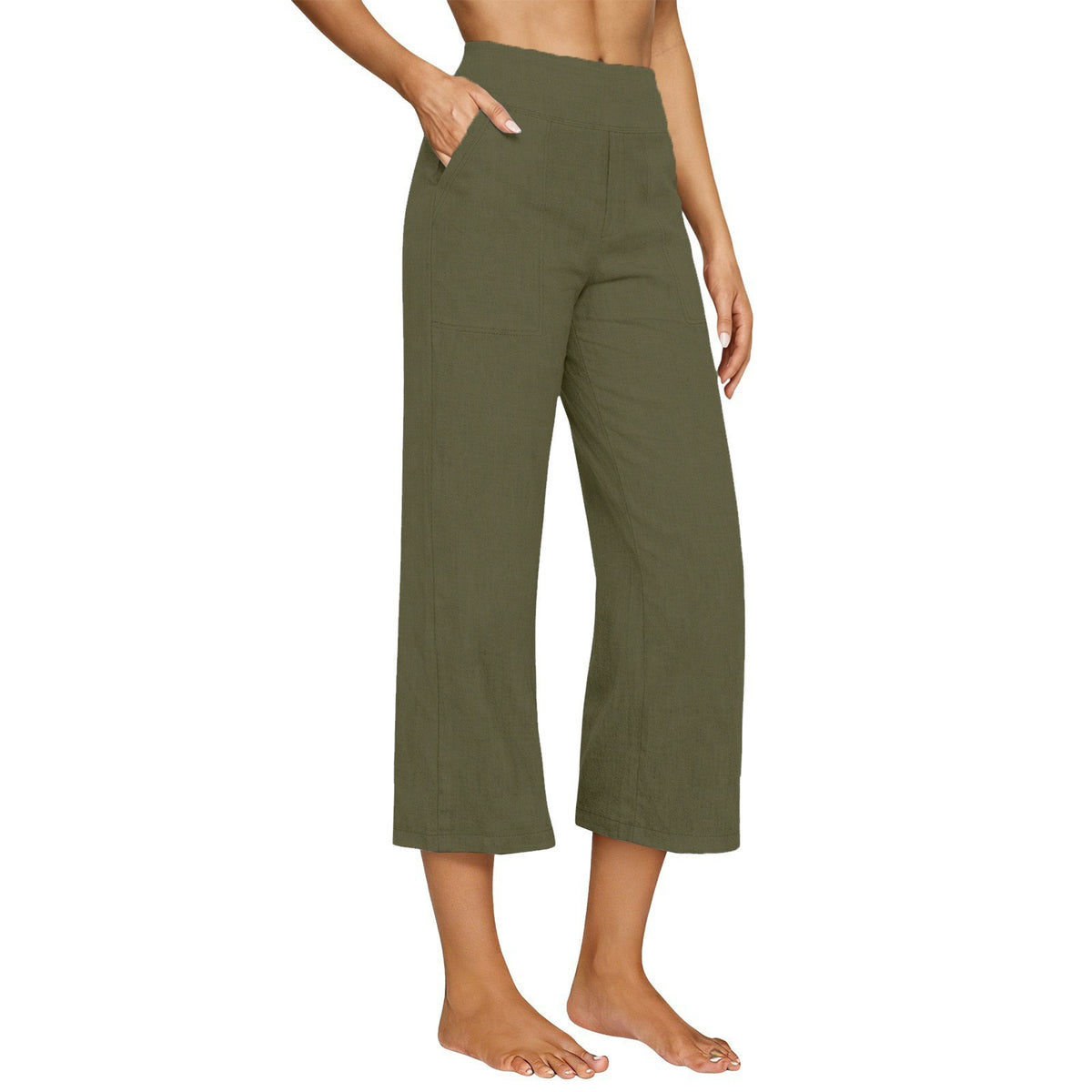 Cotton Linen Wide Leg Pull-On Capri Pants