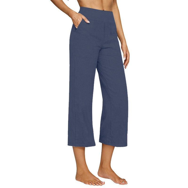Cotton Linen Wide Leg Pull-On Capri Pants