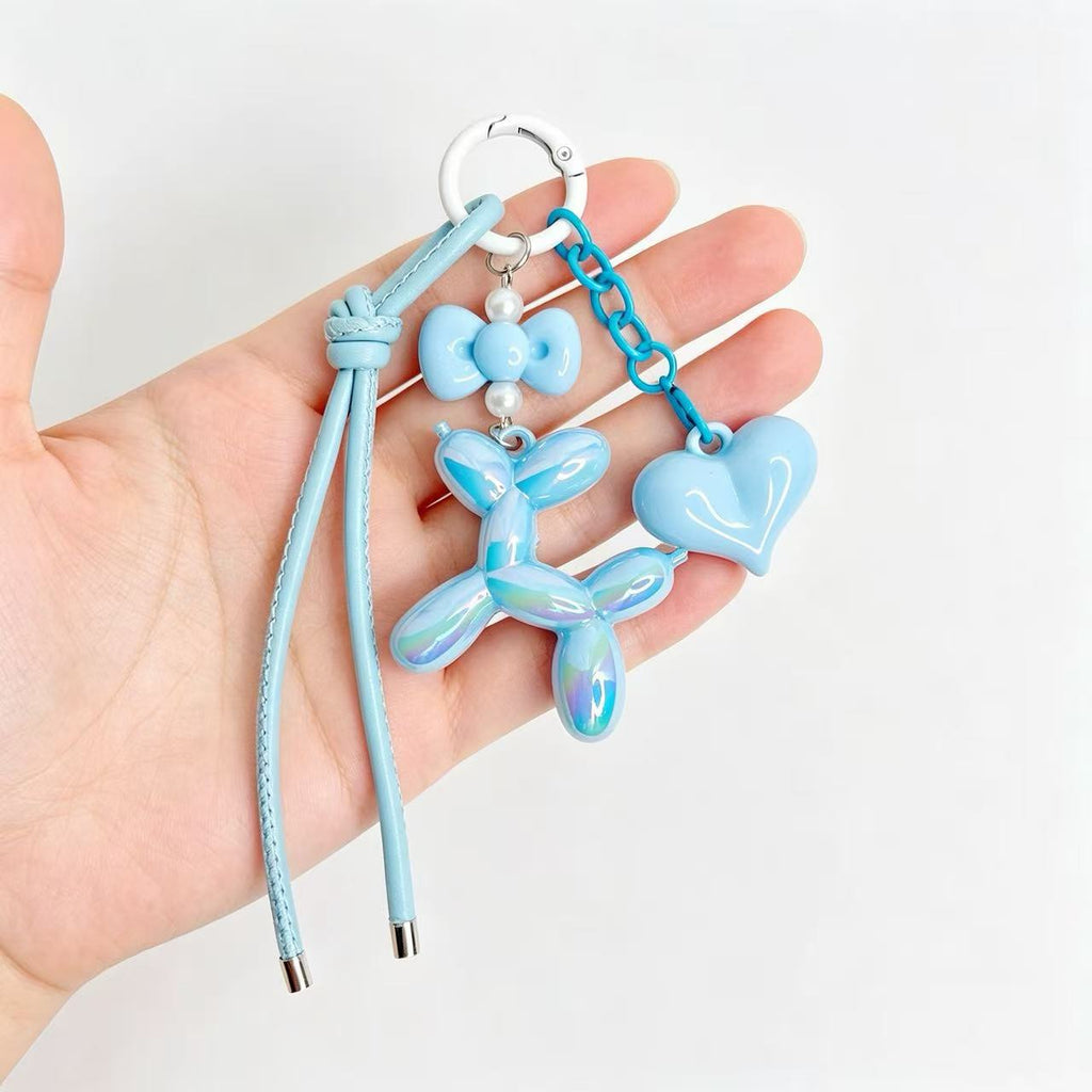 Glossy Balloon Puppy Charm Keychain - Blue - 1