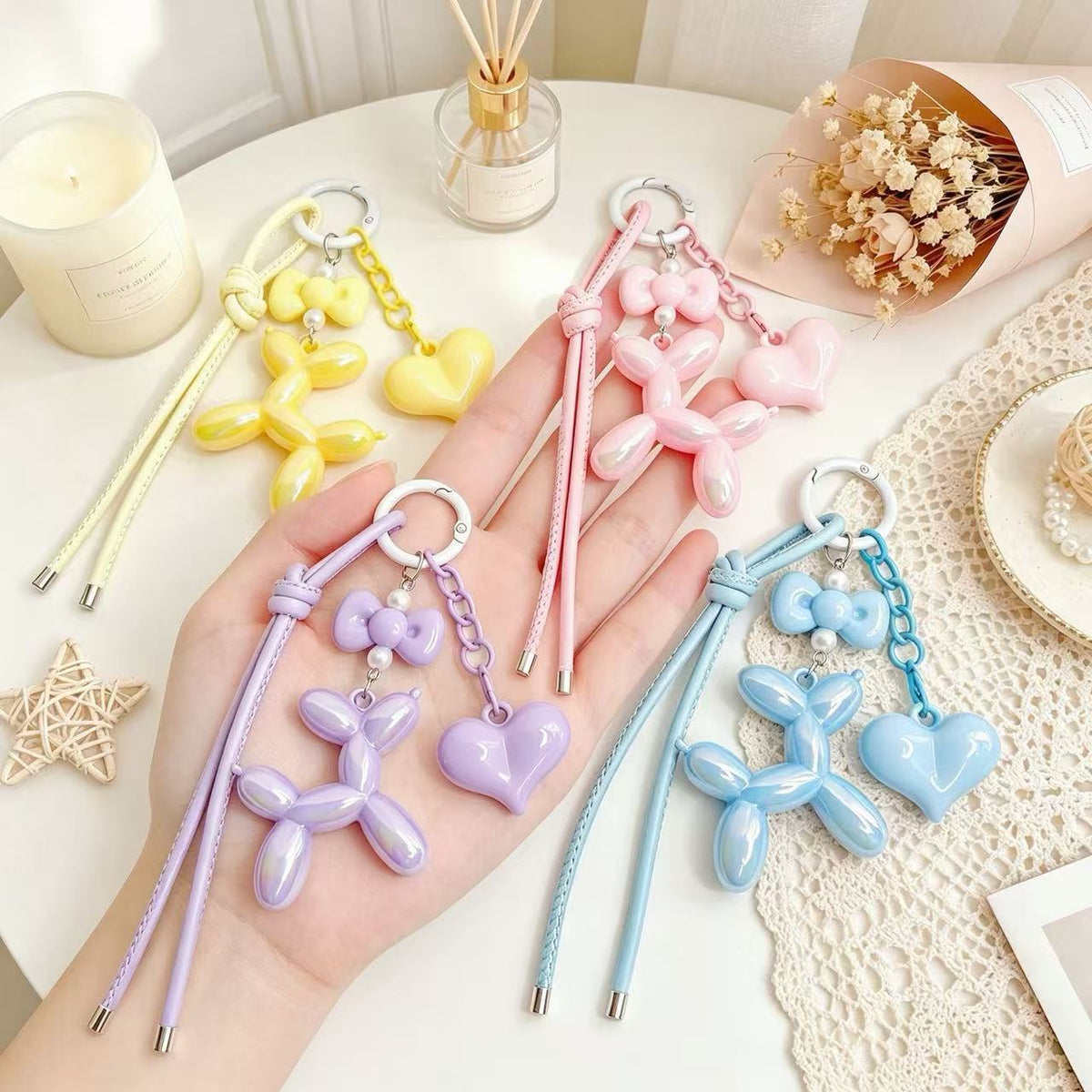 Glossy Balloon Puppy Charm Keychain - Blue - 2