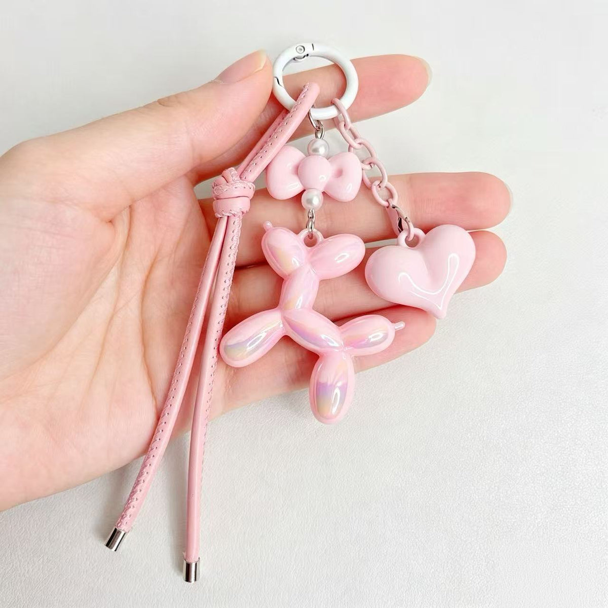 Glossy Balloon Puppy Charm Keychain - Pink