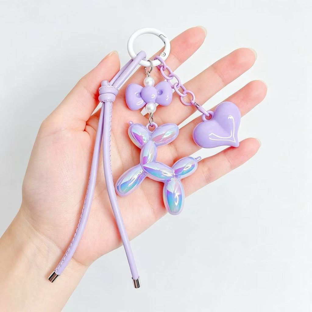 Glossy Balloon Puppy Charm Keychain - Purple