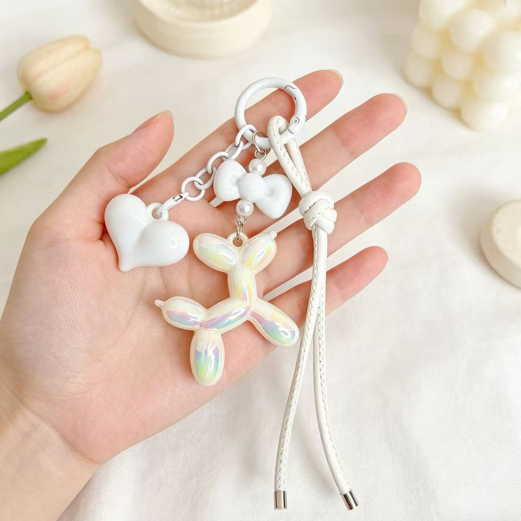 Glossy Balloon Puppy Charm Keychain - White