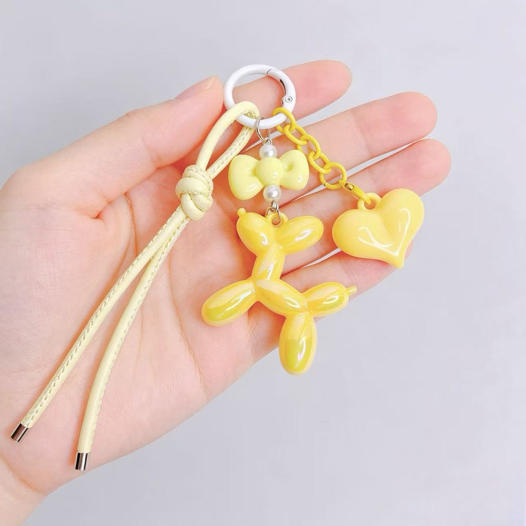 Glossy Balloon Puppy Charm Keychain - Yellow