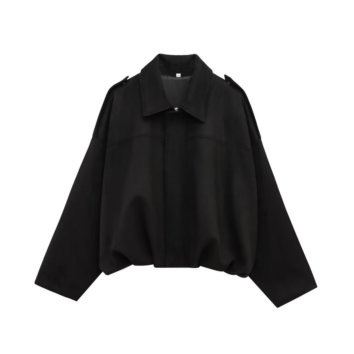 Faux Suede Batwing Sleeve Bomber Jacket - Black