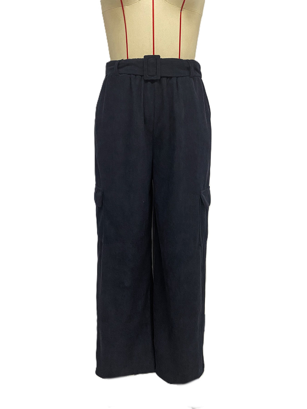 Corduroy Wide Leg Cargo Trousers - Darkblue