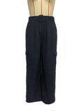Corduroy Wide Leg Cargo Trousers - Darkblue
