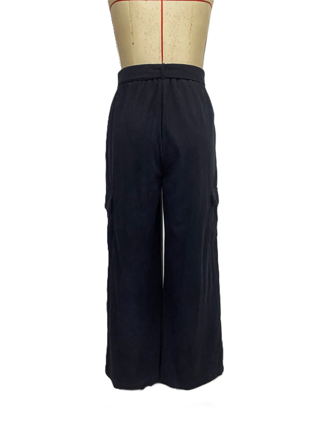 Corduroy Wide Leg Cargo Trousers - Darkblue - 1