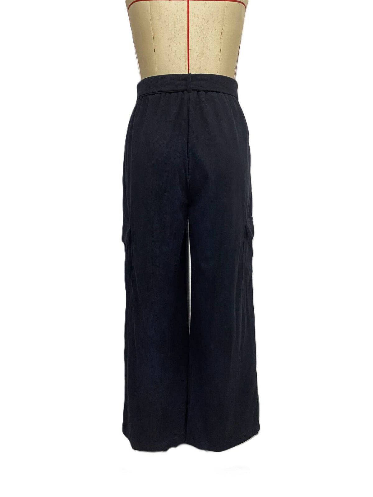 Corduroy Wide Leg Cargo Trousers - Darkblue - 1