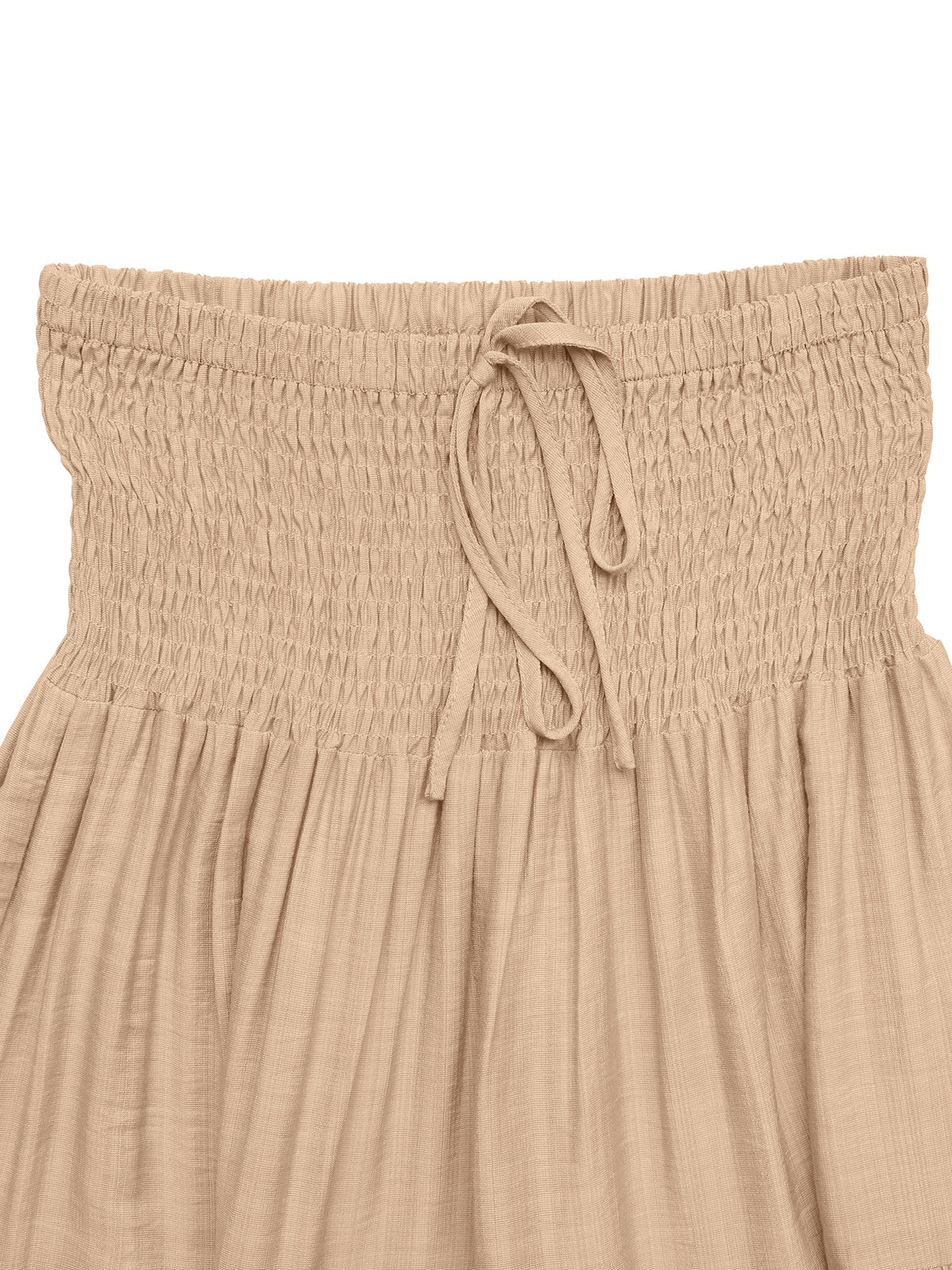 Tiered Drawstring Smocked Waist Maxi Skirt - Khaki - 1
