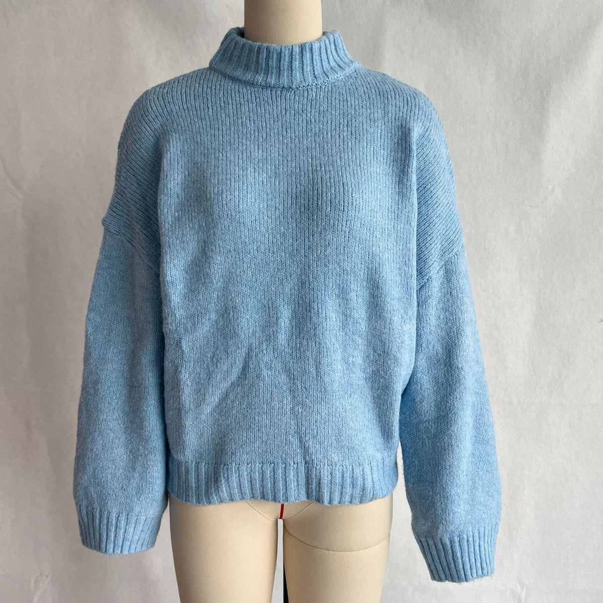 Mock Neck Drop Shoulder Chunky Sweater - Blue - 1