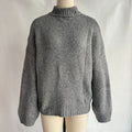 Mock Neck Drop Shoulder Chunky Sweater - Grey