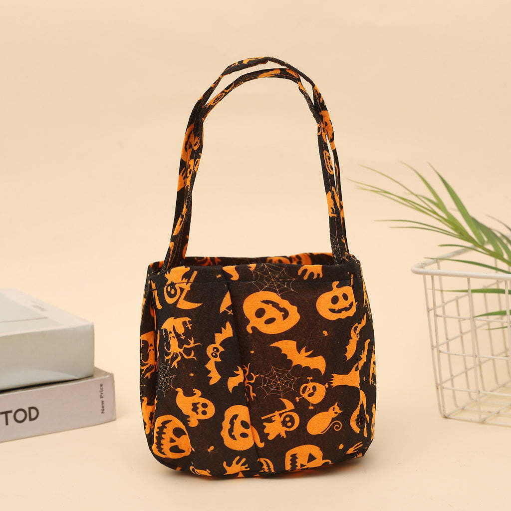 Spooky Pumpkin Ghost Print Candy Pouch - Black