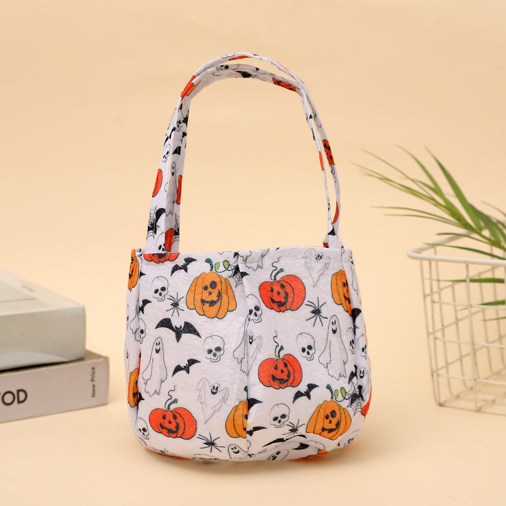 Spooky Pumpkin Ghost Print Candy Pouch - White