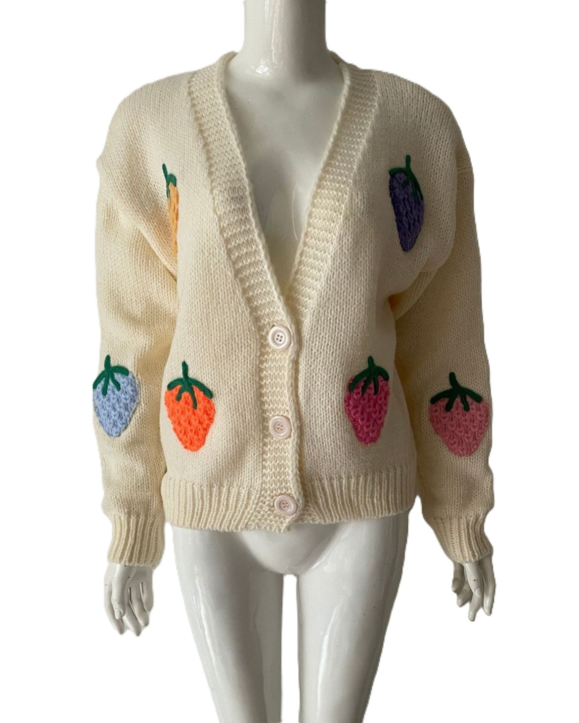 Crochet Fruit And Flower Patch Knit Cardigan - White