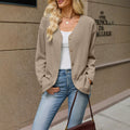Ribbed Button Down Cardigan with Drop Shoulders - Coffee