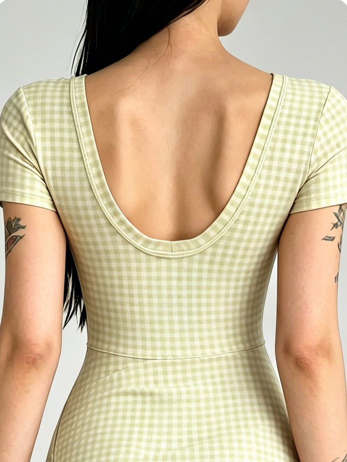 Bow-Front Bodycon Check Mini Dress with Short Sleeves - view 2