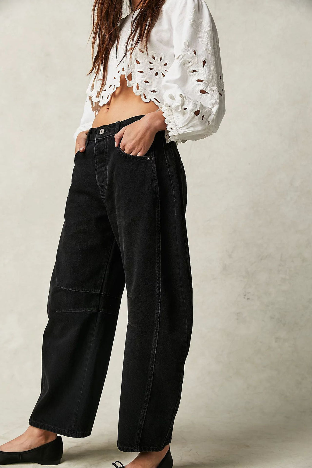 Barrel Leg Slouchy Cocoon Fit Jeans - Black