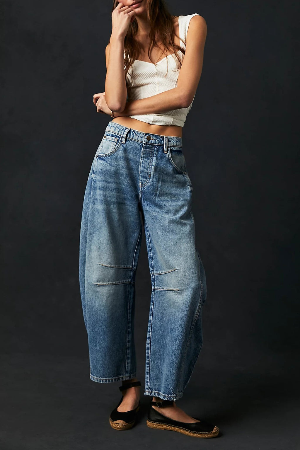Barrel Leg Slouchy Cocoon Fit Jeans - Blue
