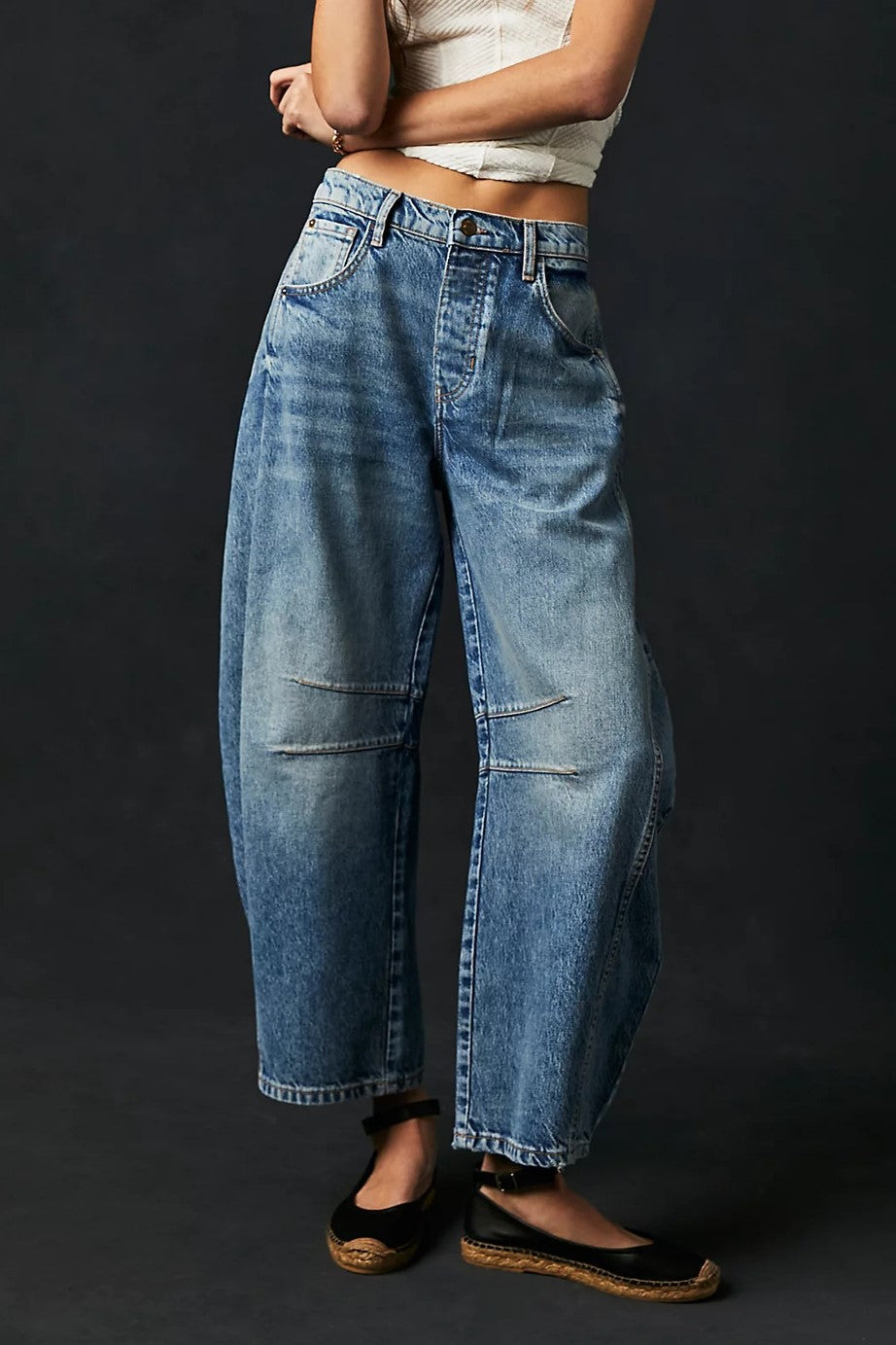 Barrel Leg Slouchy Cocoon Fit Jeans - Blue - 1