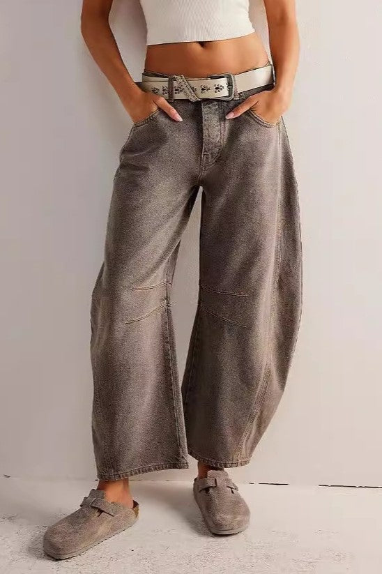 Barrel Leg Slouchy Cocoon Fit Jeans - Camel