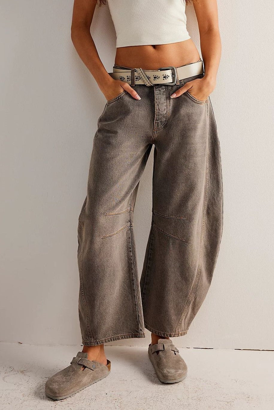 Barrel Leg Slouchy Cocoon Fit Jeans - Camel - 1