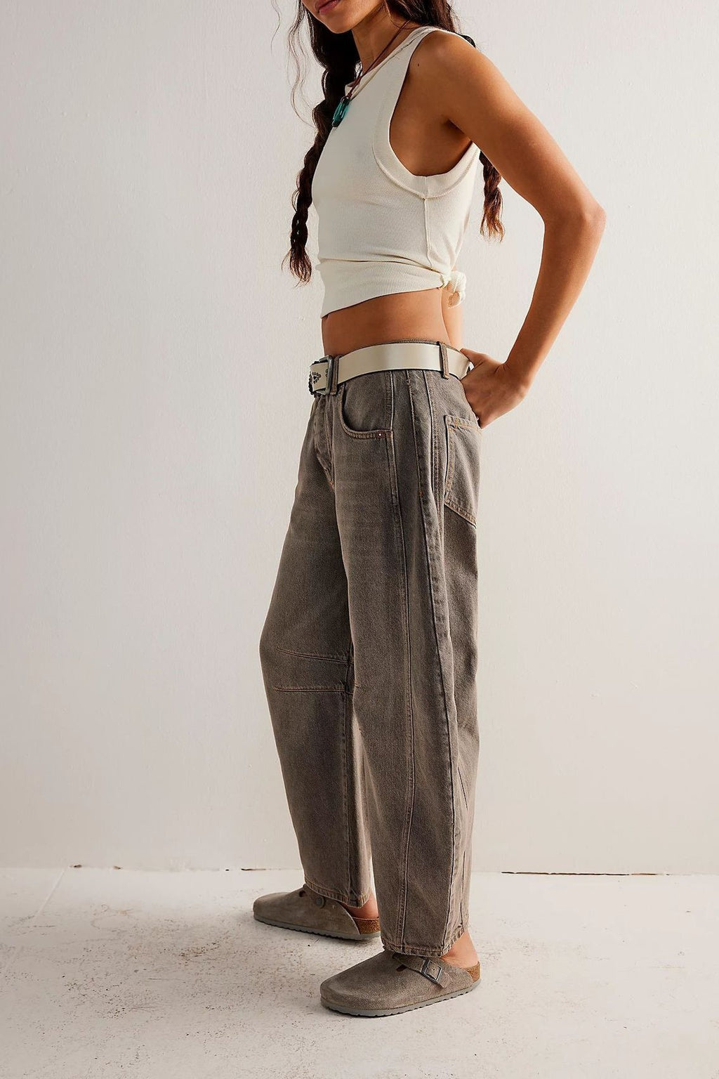 Barrel Leg Slouchy Cocoon Fit Jeans - Camel - 2