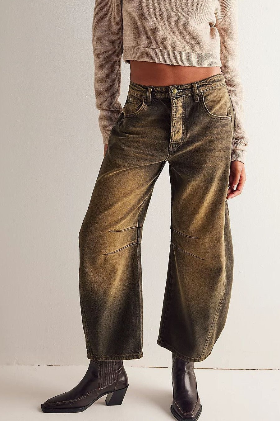 Barrel Leg Slouchy Cocoon Fit Jeans - Caramel