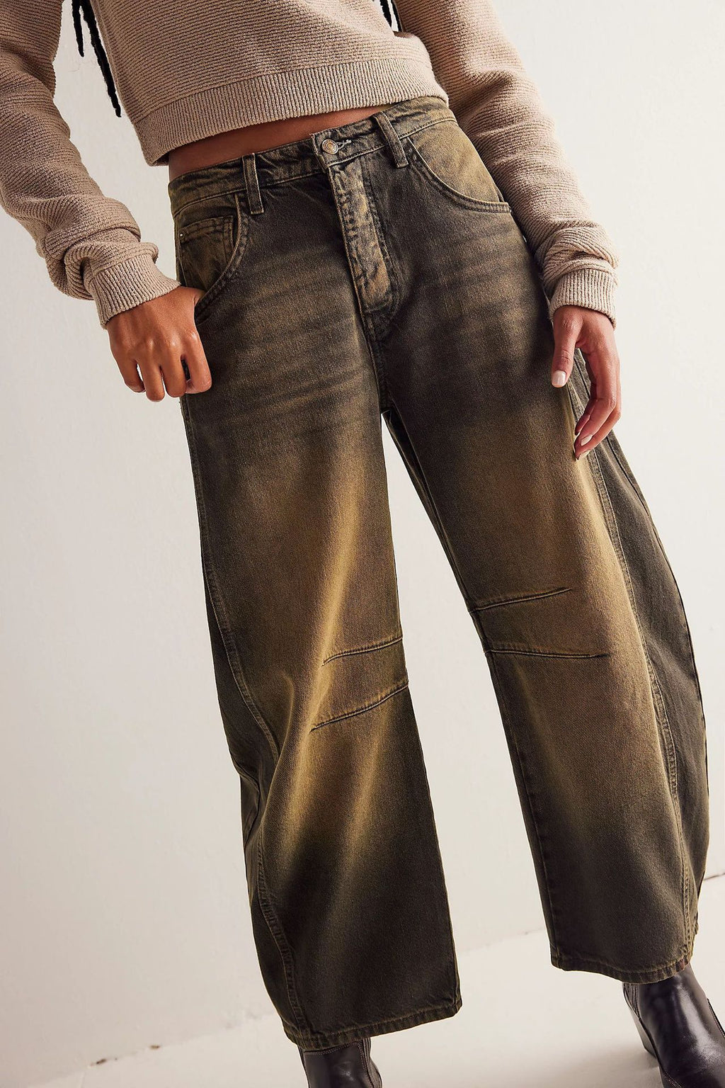 Barrel Leg Slouchy Cocoon Fit Jeans - Caramel - 1