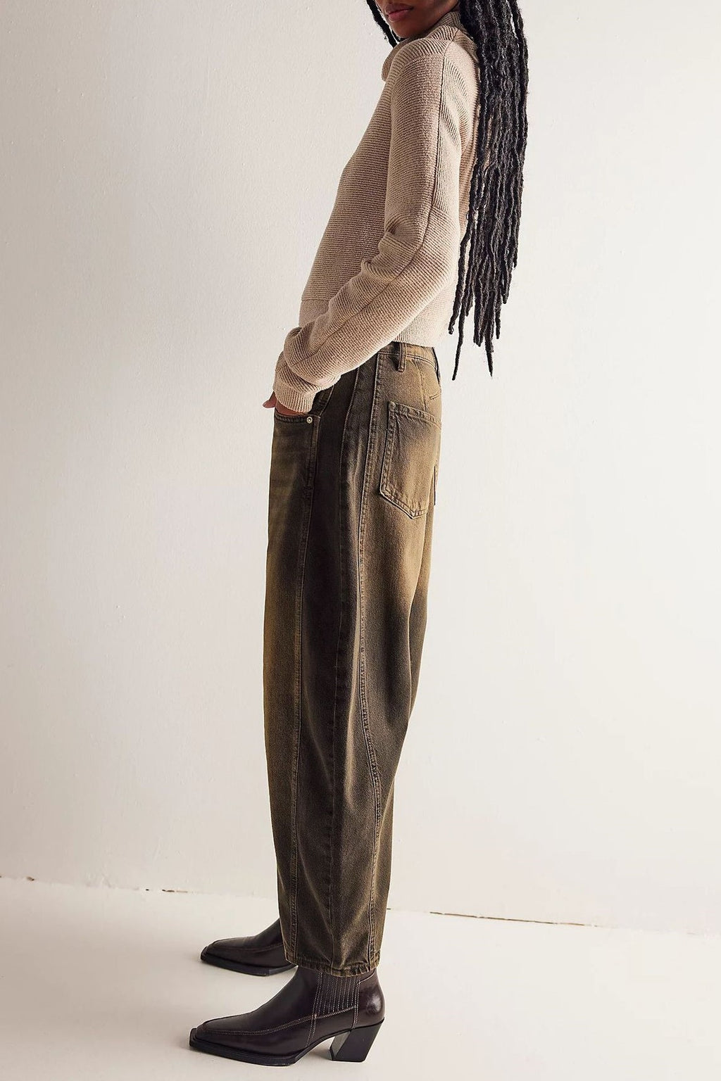 Barrel Leg Slouchy Cocoon Fit Jeans - Caramel - 3