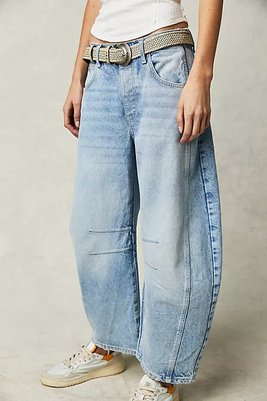 Barrel Leg Slouchy Cocoon Fit Jeans - Light blue
