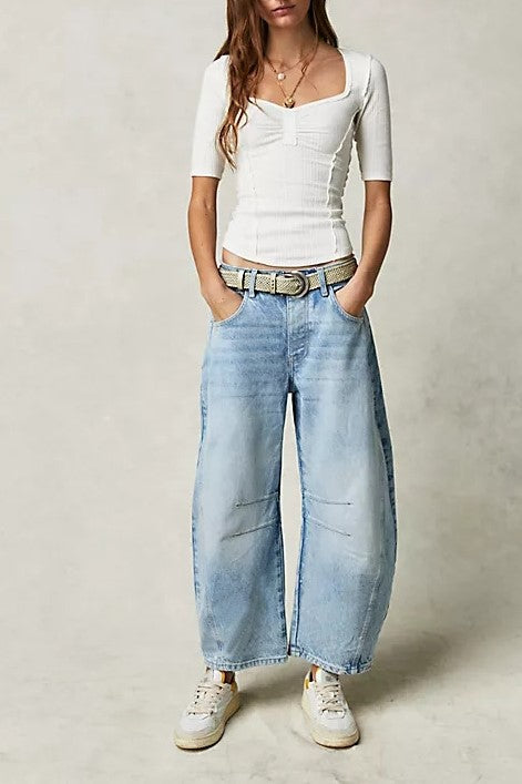 Barrel Leg Slouchy Cocoon Fit Jeans - Light blue - 2