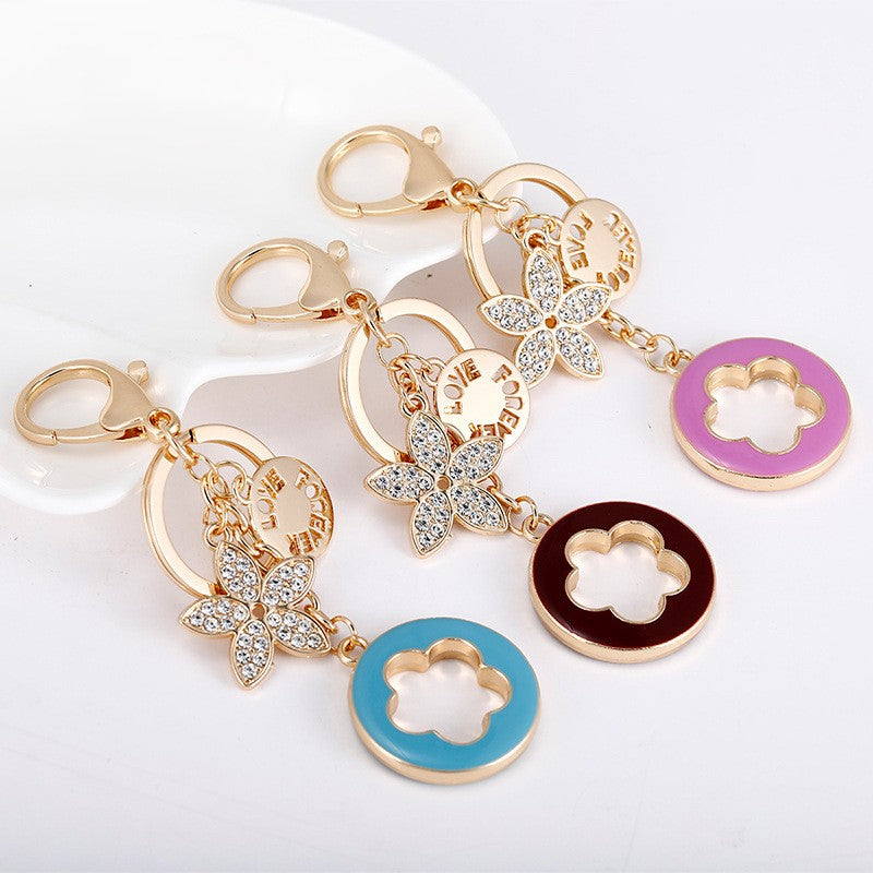 Clover Charm Rhinestone Butterfly Keychain - view 1