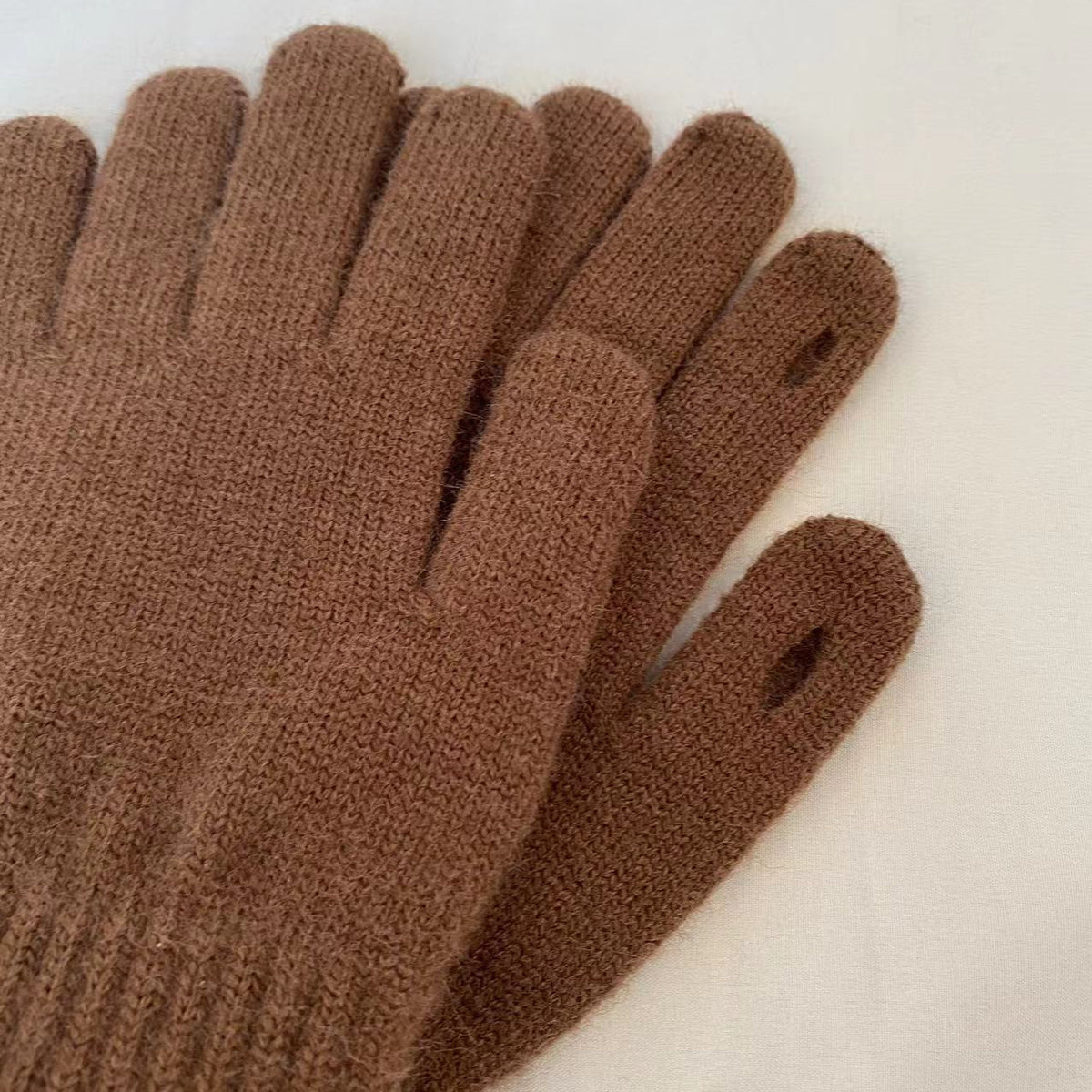 Embroidered Bear Open Fingertip Knit Gloves - Coffee - 2