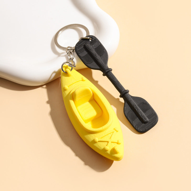 Bag Charm Keychain With Kayak and Paddle - Yellow