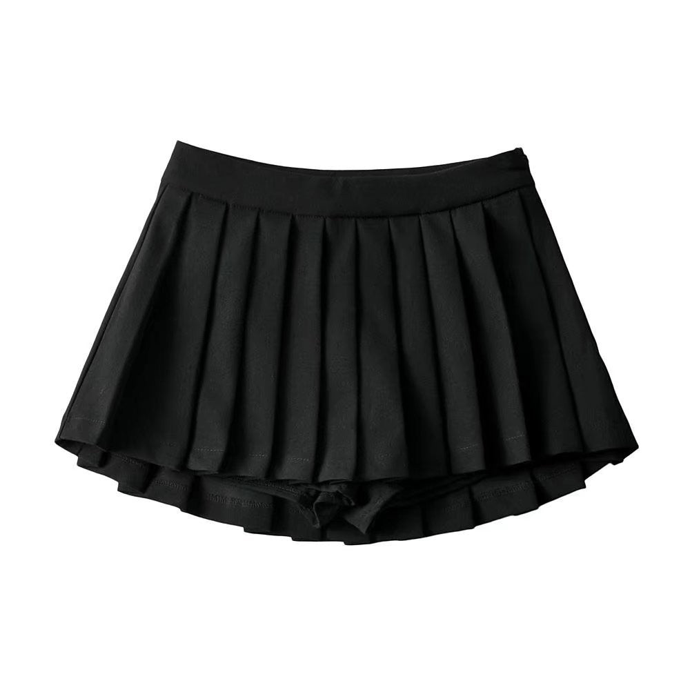 Pleated High Waist A Line Mini Skort - Black
