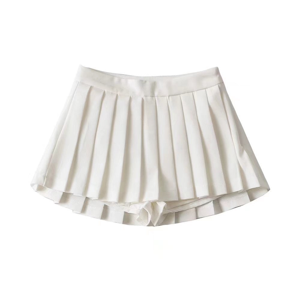 Pleated High Waist A Line Mini Skort - White