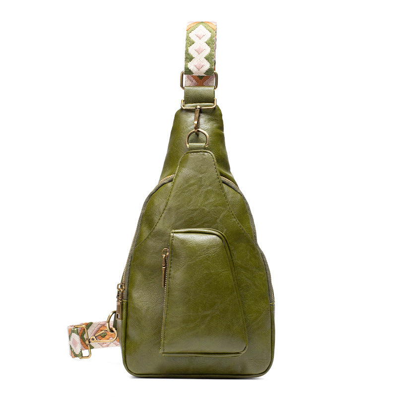 Teardrop Sling Bag With Front Zip Pocket - Dark green