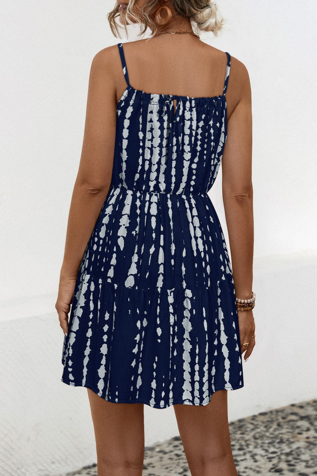 Tie Dye Smocked Tiered Cami Sundress - Dark blue - 4