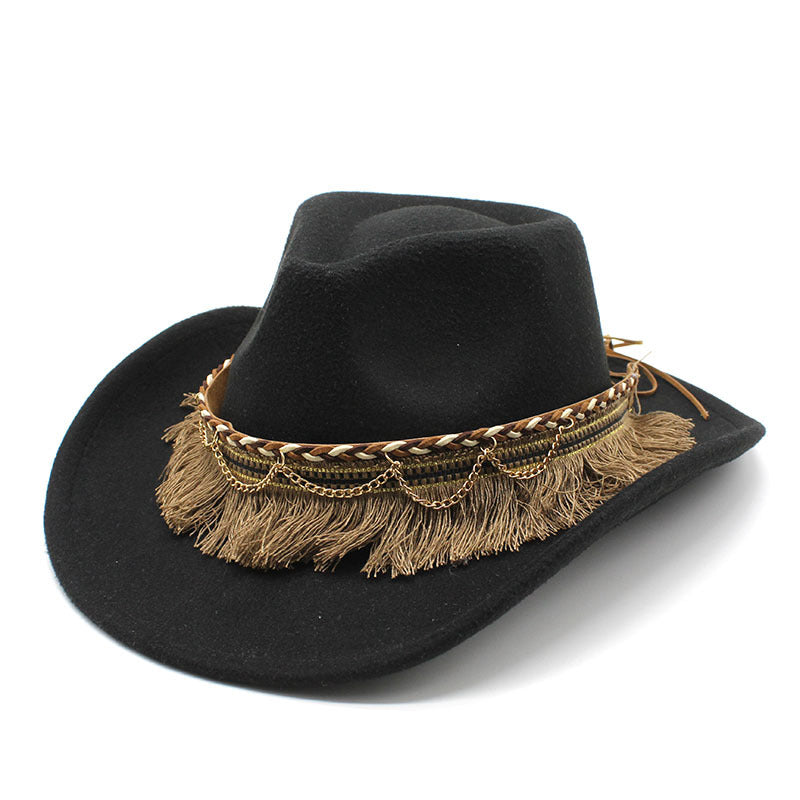 Boho Fringe Trim Cowboy Hat - Color_1