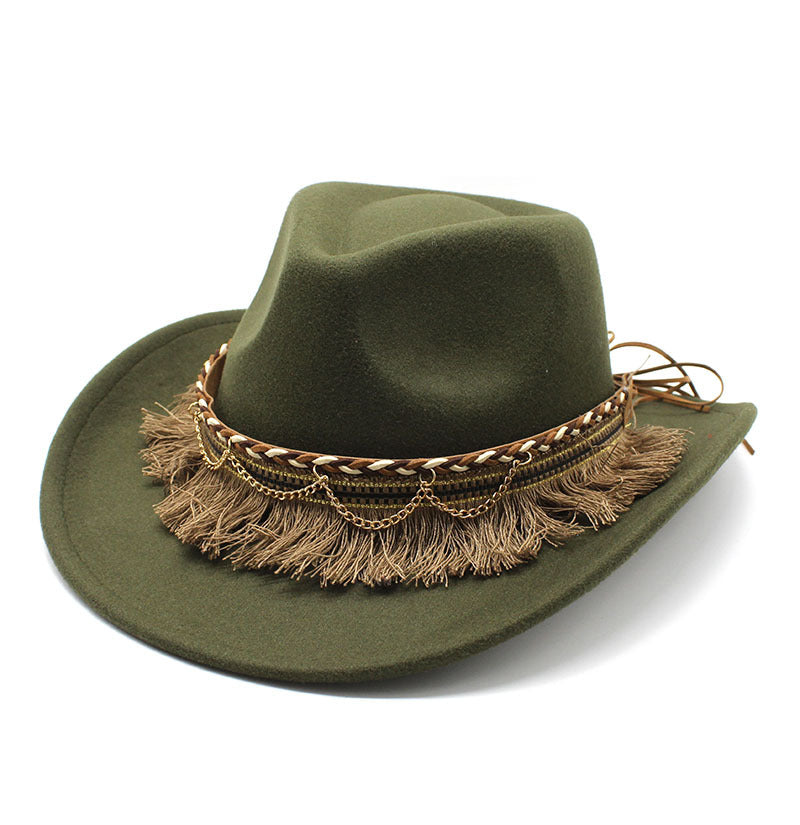 Boho Fringe Trim Cowboy Hat - Color_10