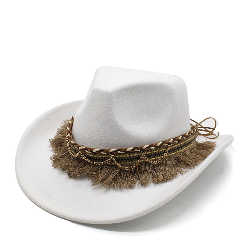 Boho Fringe Trim Cowboy Hat - Color_6