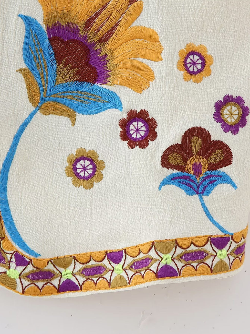 Floral Embroidered Open Front Cropped Vest - Blue - 2